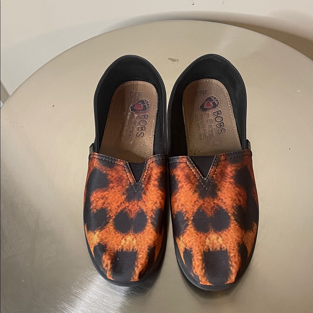 BOBS from Skechers Orange and Black Tie-Dye Slip-On Flats